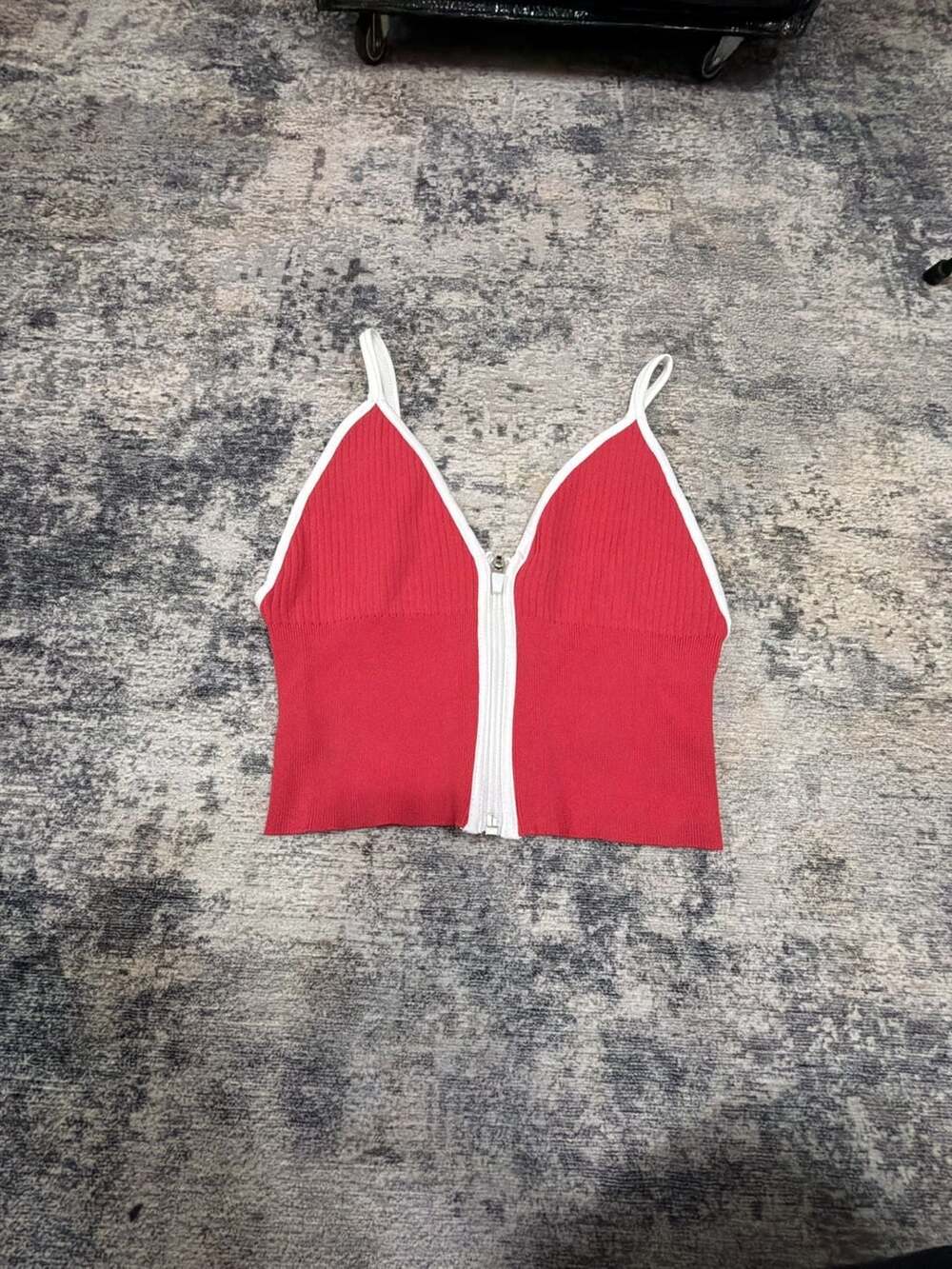 Listicle Ribbed Zip-Front Crop Tank Top Size M Trim Camisole